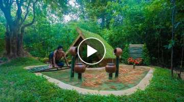 Building Grass Roof Mud House and Fishes Tank For Red Fishes