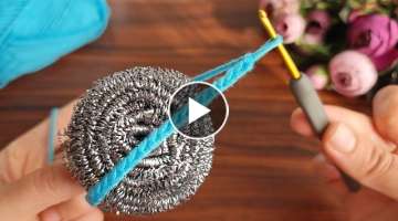 Wow Super idea, very easy crochet knitting Amazing Knit with dish sponge. Bulaşık teli ile ör...