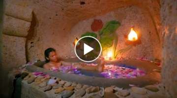 Build The Most Beautiful Bath Pool for Underground Mansion in the Jungle by Woman Builder