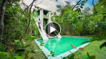 Build Modern Contemporary Mud Villa and Design Water Slide to Millionaire Swimming Pool
