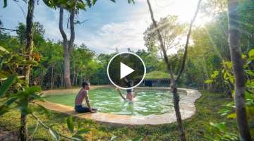 How We Build The Most Amazing Swimming Pool Around Underground Wood Secret Home, JungleSurvival03