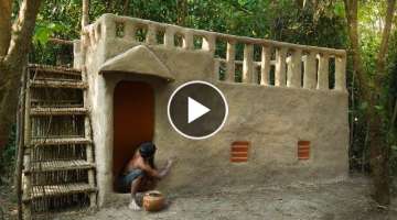Build Incredible Mud Villa House in Deep Jungle Without Tools