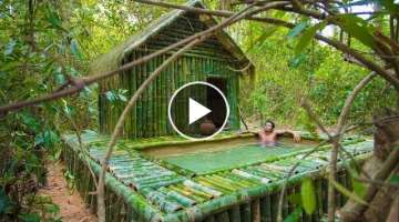 Build Grass Thatch Bamboo Hut with Lovely Swimming Pool By Jungle Survival