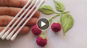 3D Raspberry flower design with earbud|hand embroidery|kadhai design