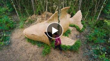 How to Build the Most Beautiful Gold Fish Shape Shelter, SurvivalShelterIdeas Building Skills