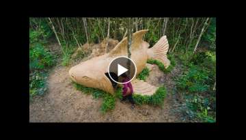 How to Build the Most Beautiful Gold Fish Shape Shelter, SurvivalShelterIdeas Building Skills