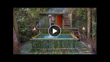 Build incredible Mini Swimming Pool for Bamboo Mud Villa House in Deep Jungle