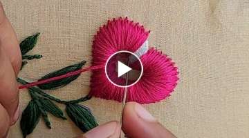 Most beautiful shape flower design with new trick|super easy hand embroidery