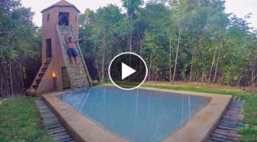[ Full Video ] Building Multi Story Bamboo Slide House Villa Swimming Decoration
