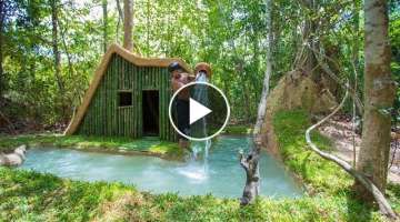 Build Bamboo Villa Home and Swimming Pool in The Jungle by Ancient Skills