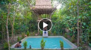 Amazing Build! Building Tree House Swimming Pool by Ancient Skills