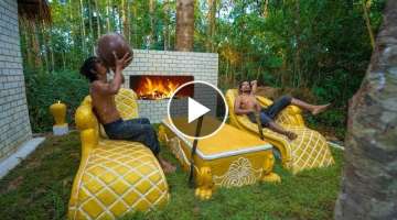 Build the Most Beautiful Out Door Living Room With FirePlace for Thatched Cottage Villa