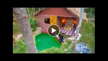 Build The Most Beautiful Swimming Pool with Outdoor Living Room, Girl Living Off The Grid