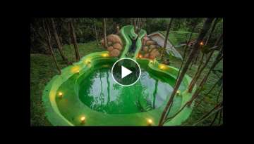 Amazing! She Build Water Slide Mini Pool Around Underground Bamboo House