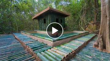 Survival Shelter Ideas: Build Mud Bamboo Villa Swimming Pool in Deep Jungle by Ancient Skills