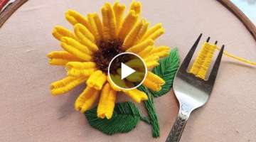 3D Gorgeous Sunflower hand embroidery with fork 