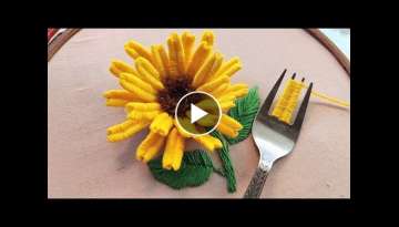 3D Gorgeous Sunflower hand embroidery with fork 