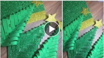 Christmas tree making with glittery eva papers